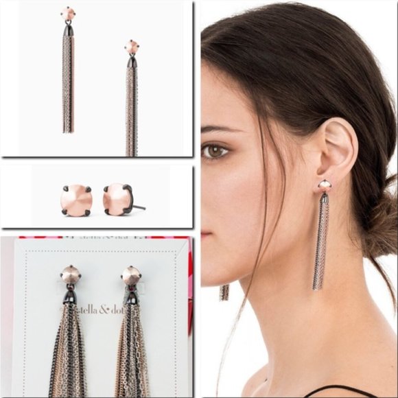 :: Stella & Dot [V] RoseGold+Black Fringe Earrings - Picture 2 of 8